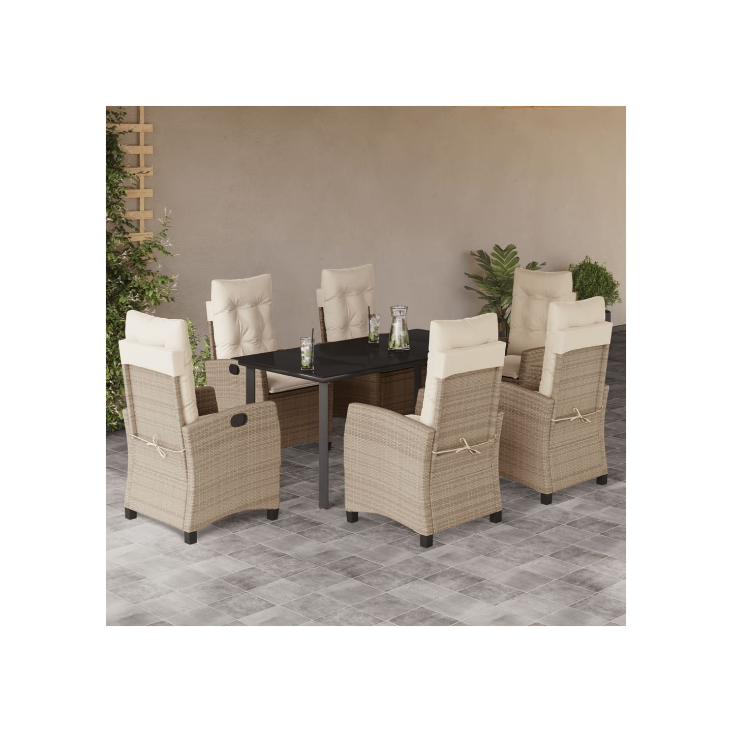 Ensemble à manger de jardin et coussins 7 pcs beige poly rotin