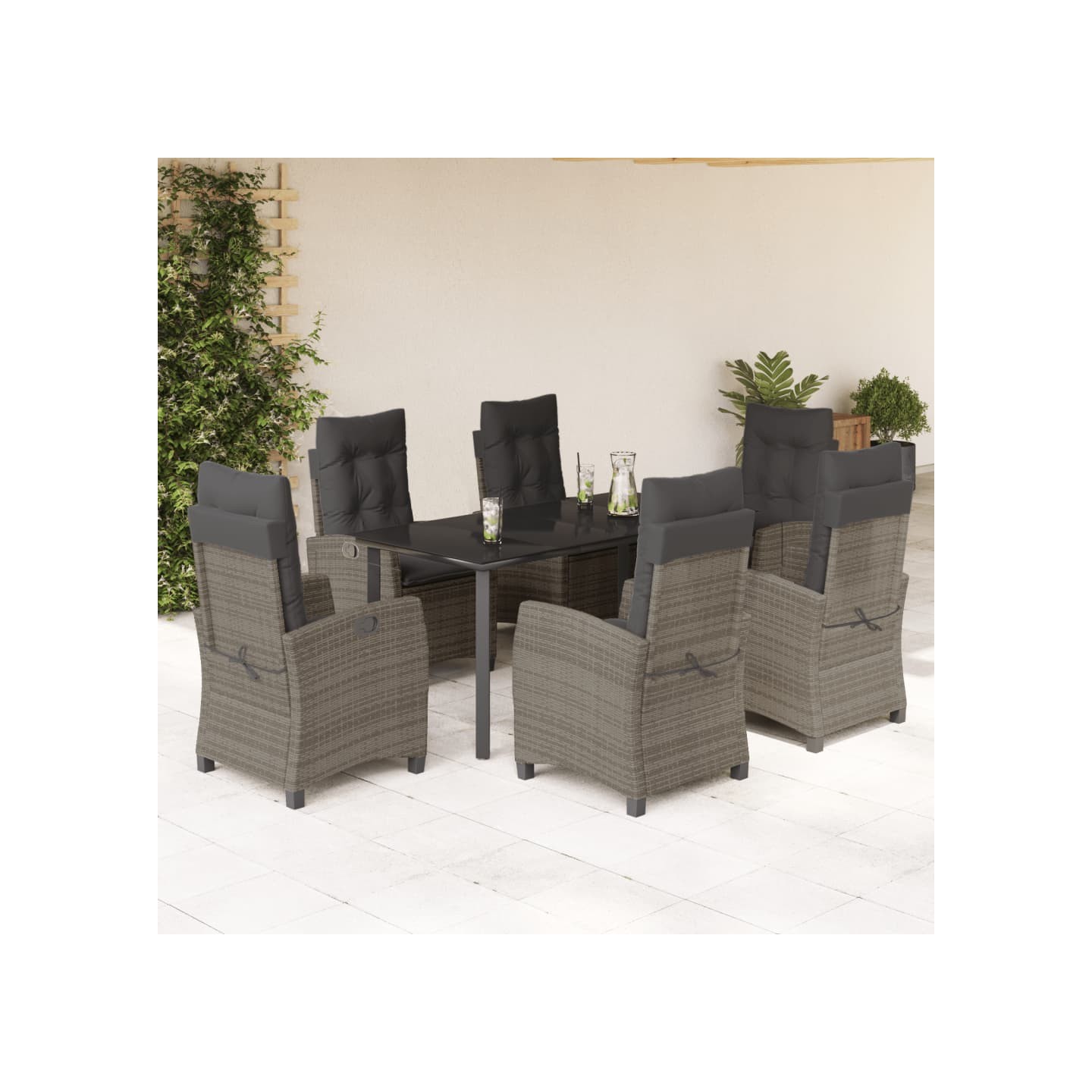 Ensemble à manger de jardin et coussins 7 pcs gris rotin