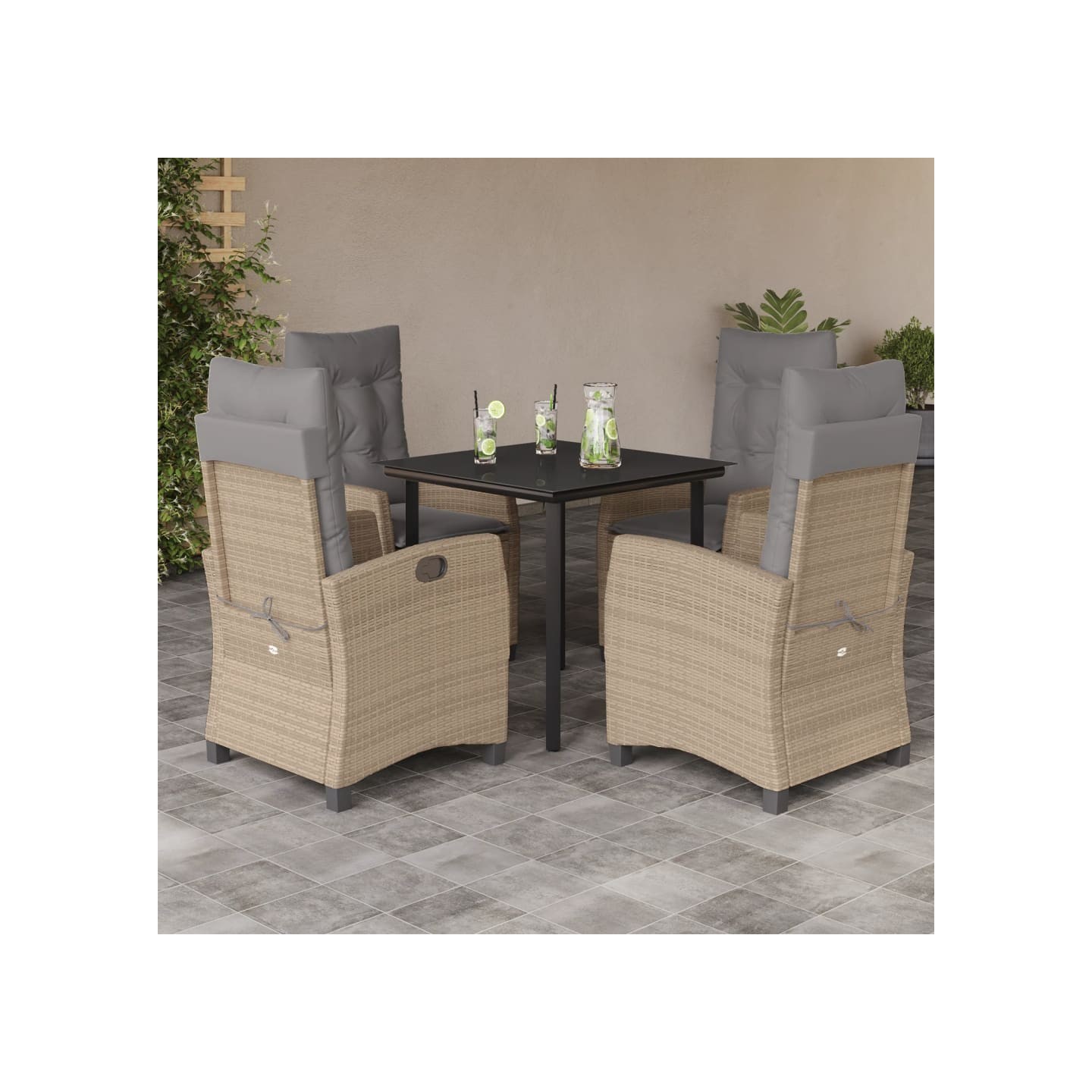 Ensemble à manger de jardin coussins 5 pcs mélange beige rotin