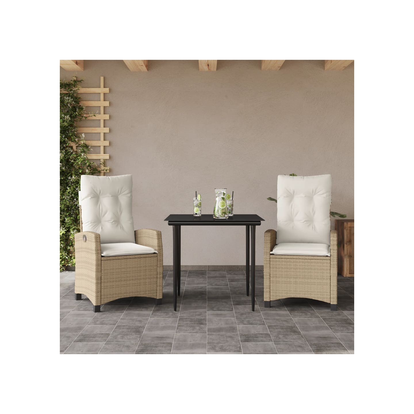 Ensemble à manger de jardin et coussins 3 pcs Beige poly rotin