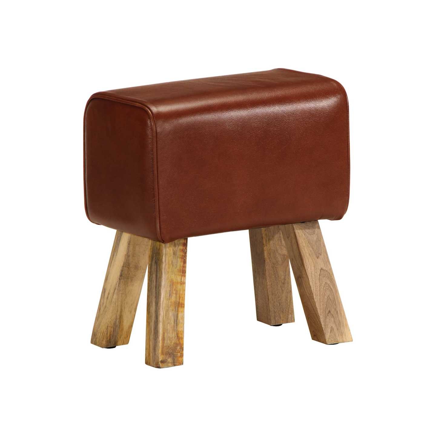 Banc saut de cheval 38 cm marron cuir véritable et manguier