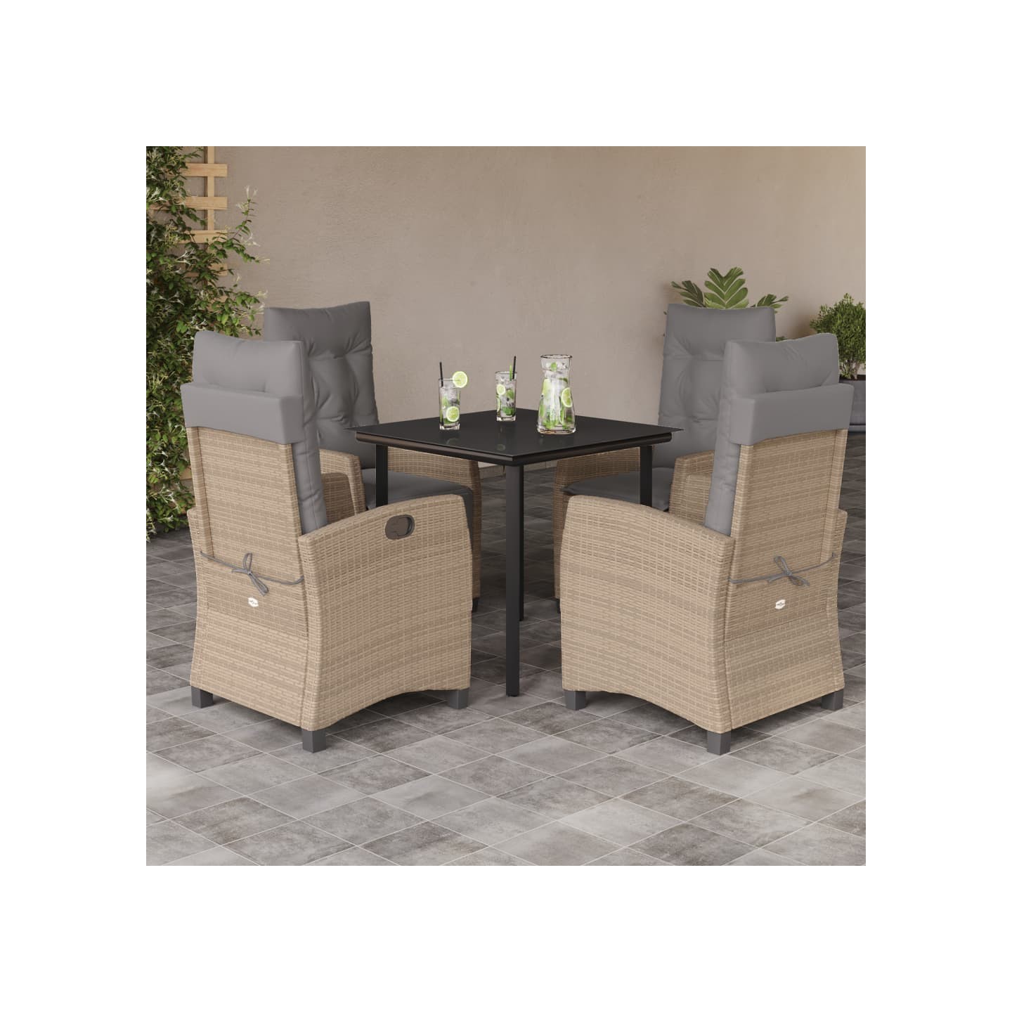 Ensemble à manger de jardin coussins 5 pcs mélange beige rotin