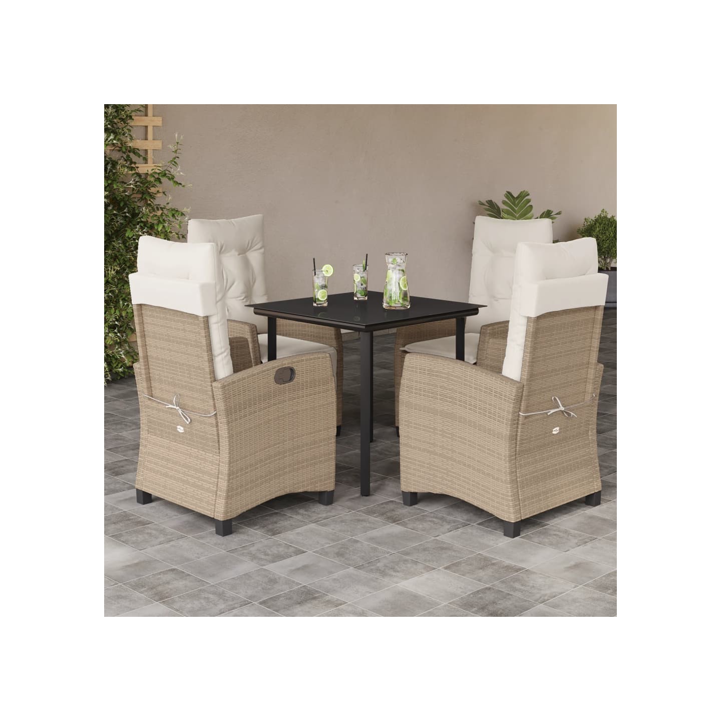 Ensemble à manger de jardin avec coussins 5pcs Beige poly rotin