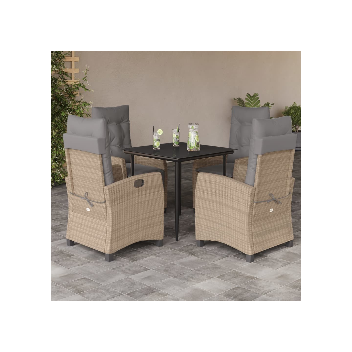 Ensemble à manger de jardin coussins 5 pcs mélange beige rotin