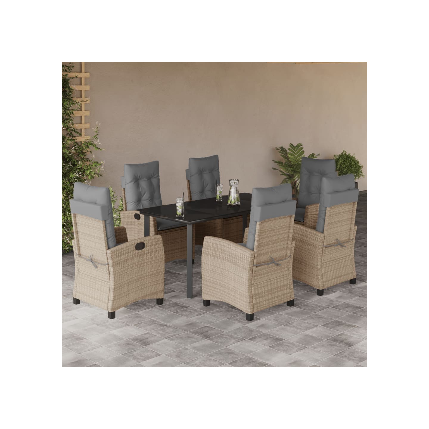 Ensemble à manger de jardin coussins 7 pcs mélange beige rotin