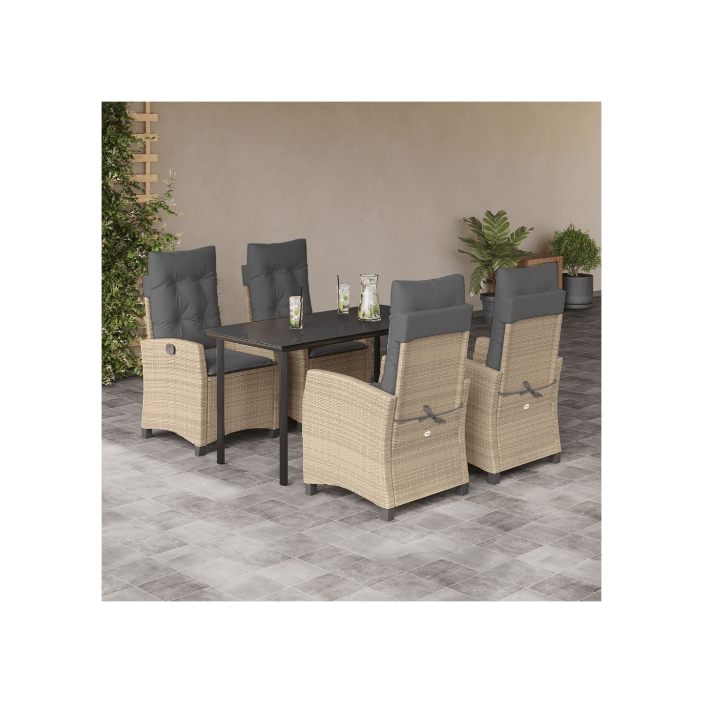 Ensemble à manger de jardin coussins 5 pcs mélange beige rotin