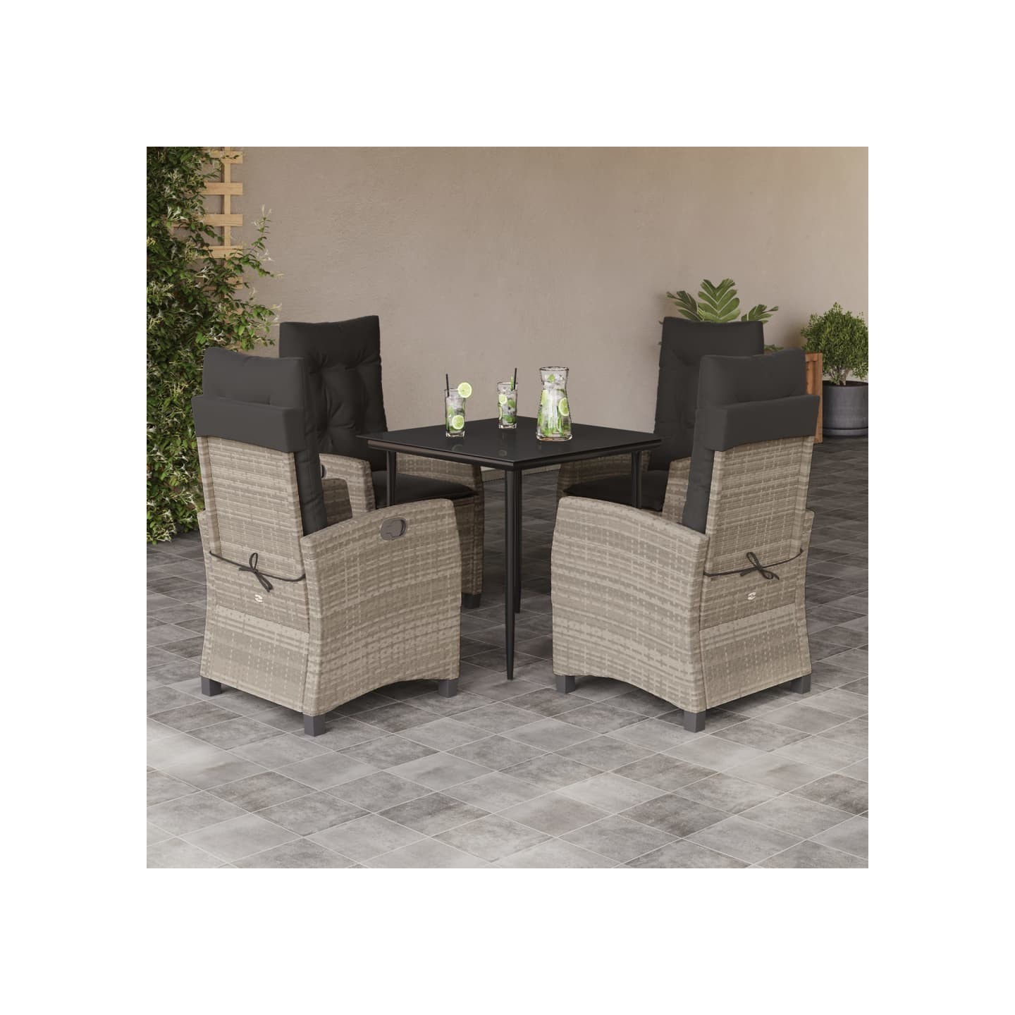 Ensemble à manger de jardin et coussins 5 pcs gris clair rotin