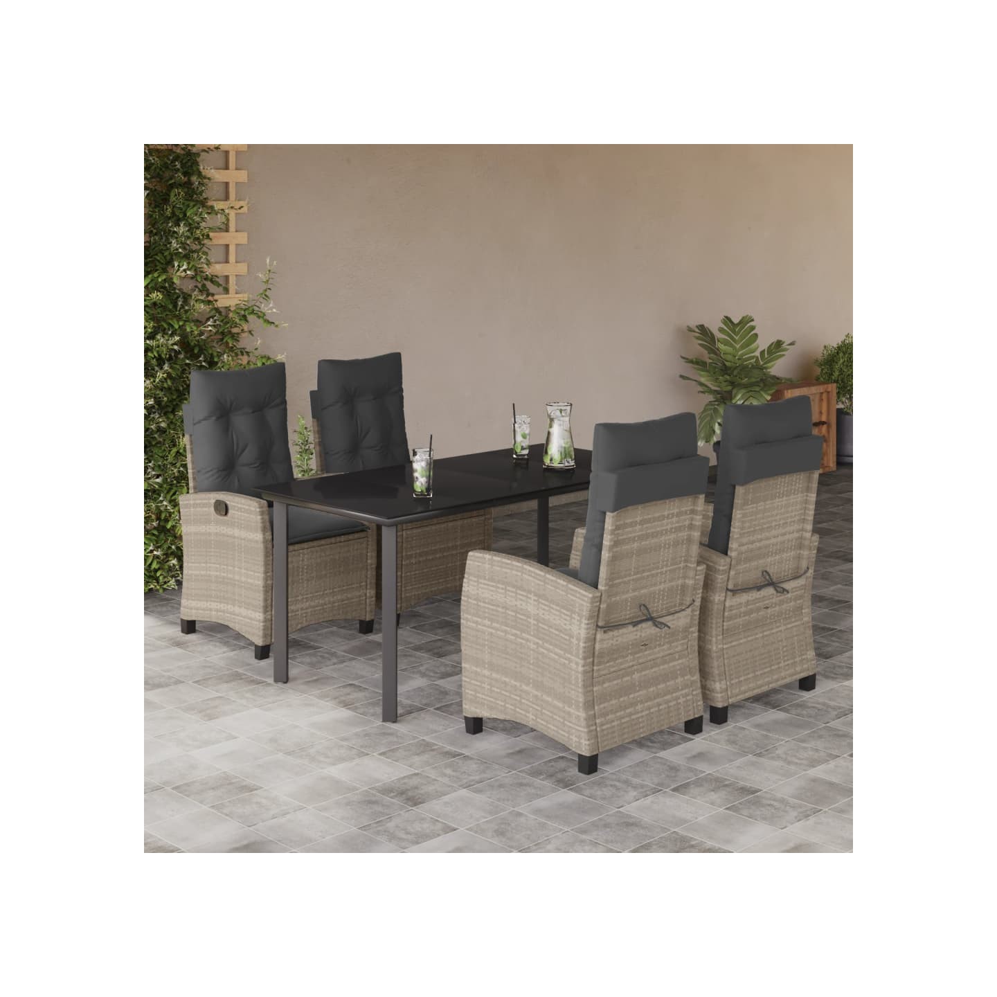 Ensemble à manger de jardin et coussins 5 pcs gris clair rotin