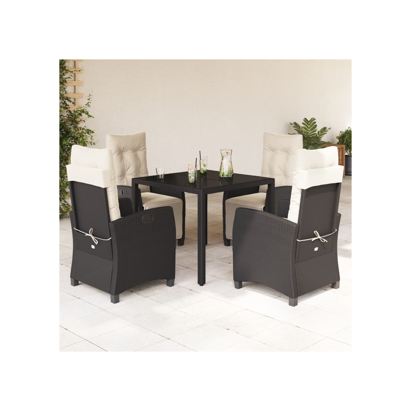 Ensemble à manger de jardin coussins 5pcs Noir Résine tressée
