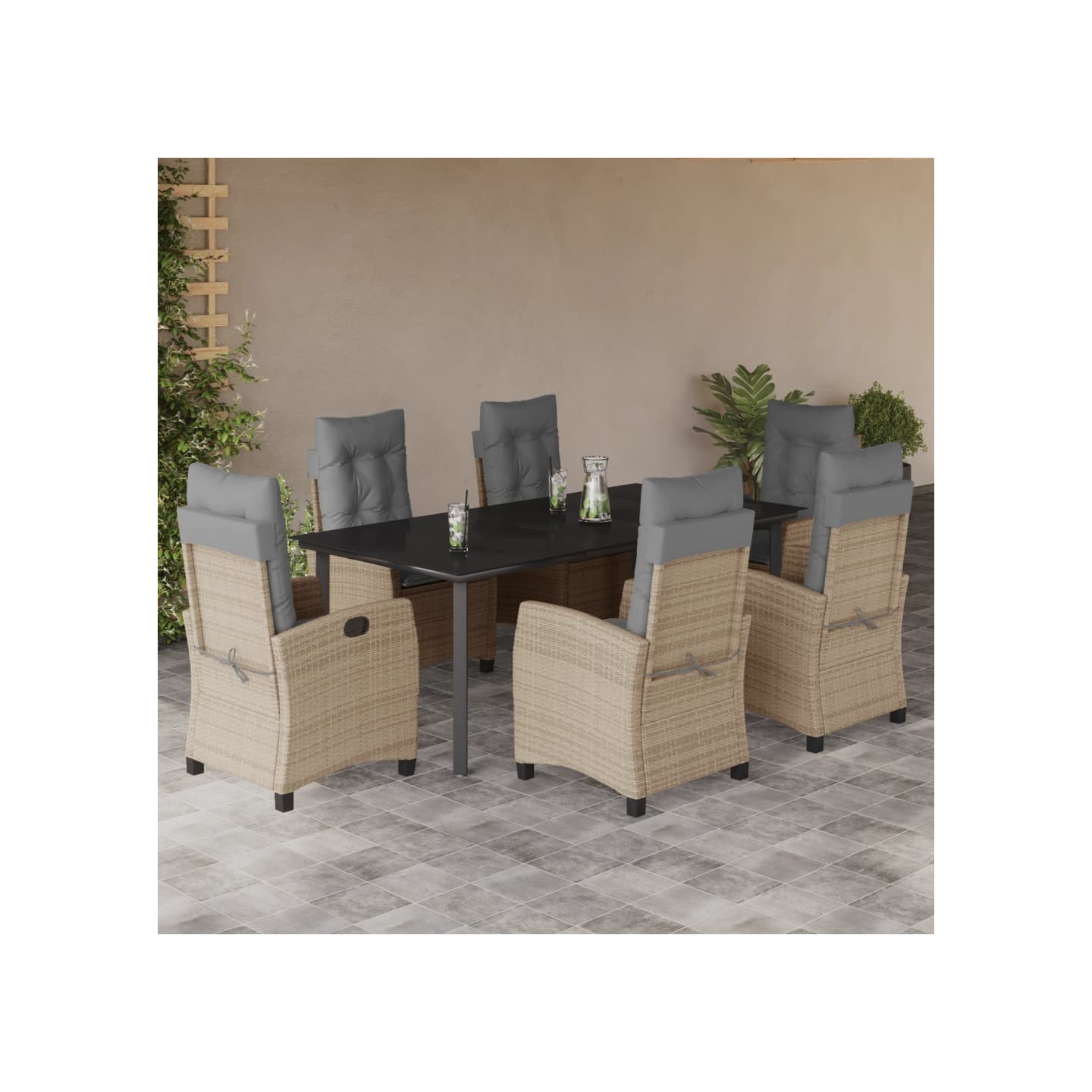 Ensemble à manger de jardin coussins 7 pcs mélange beige rotin