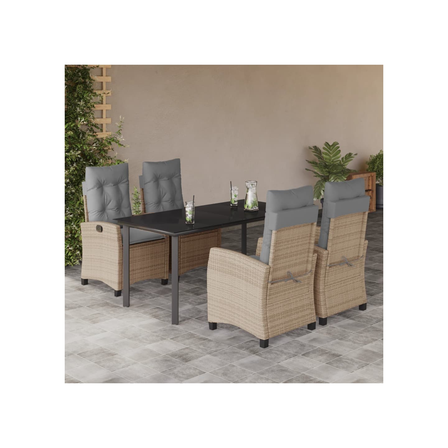 Ensemble à manger de jardin coussins 5 pcs mélange beige rotin