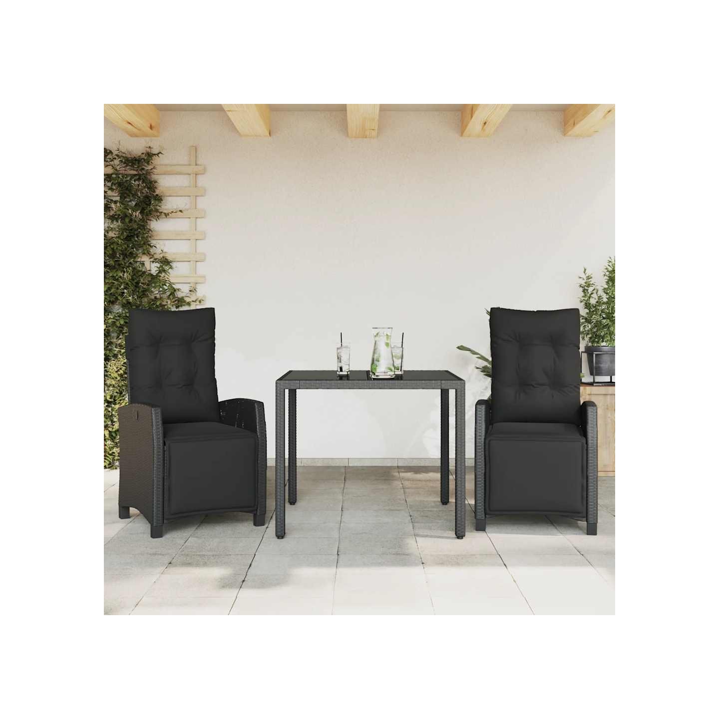 Ensemble à manger de jardin avec coussins 3 pcs Noir