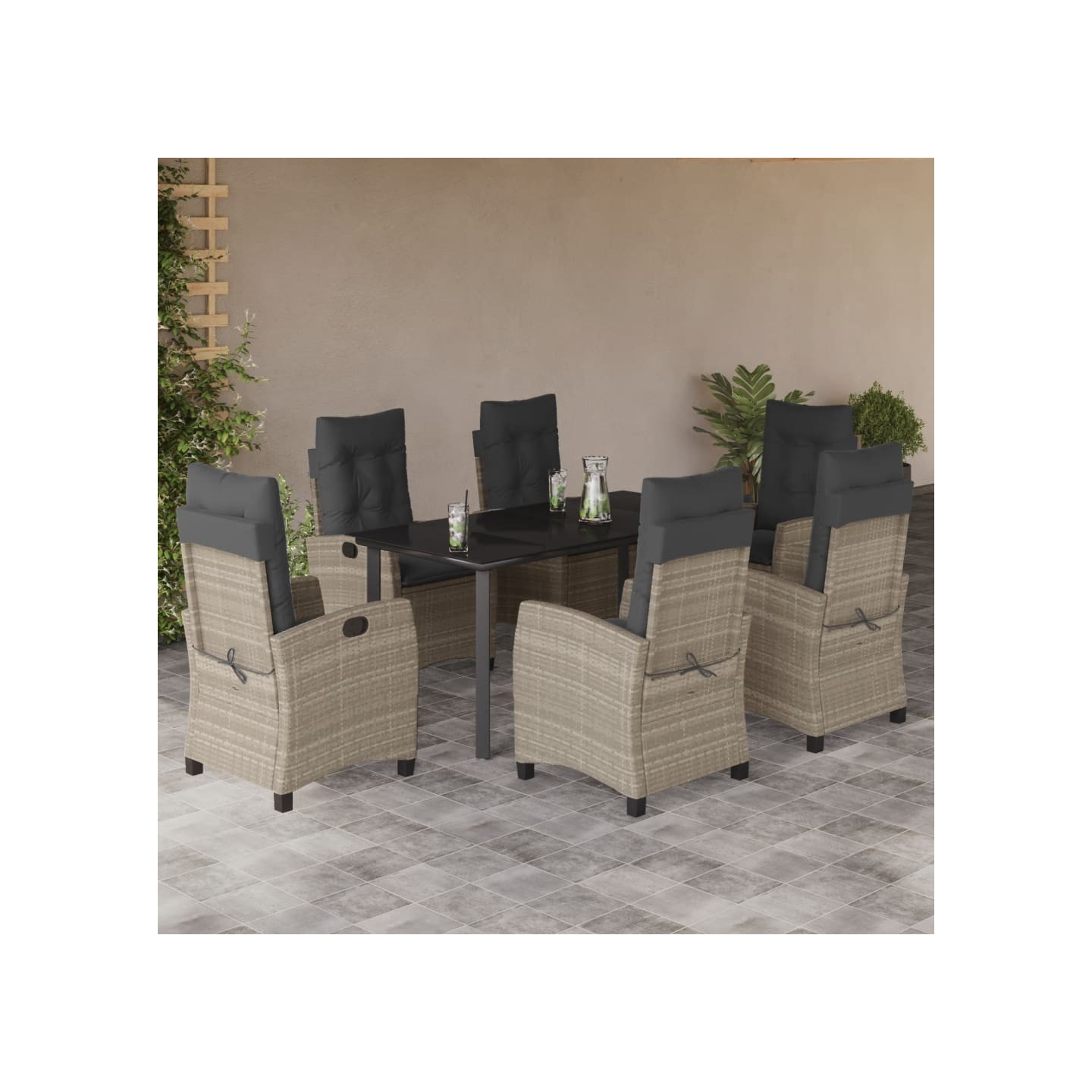 Ensemble à manger de jardin et coussins 7 pcs gris clair rotin