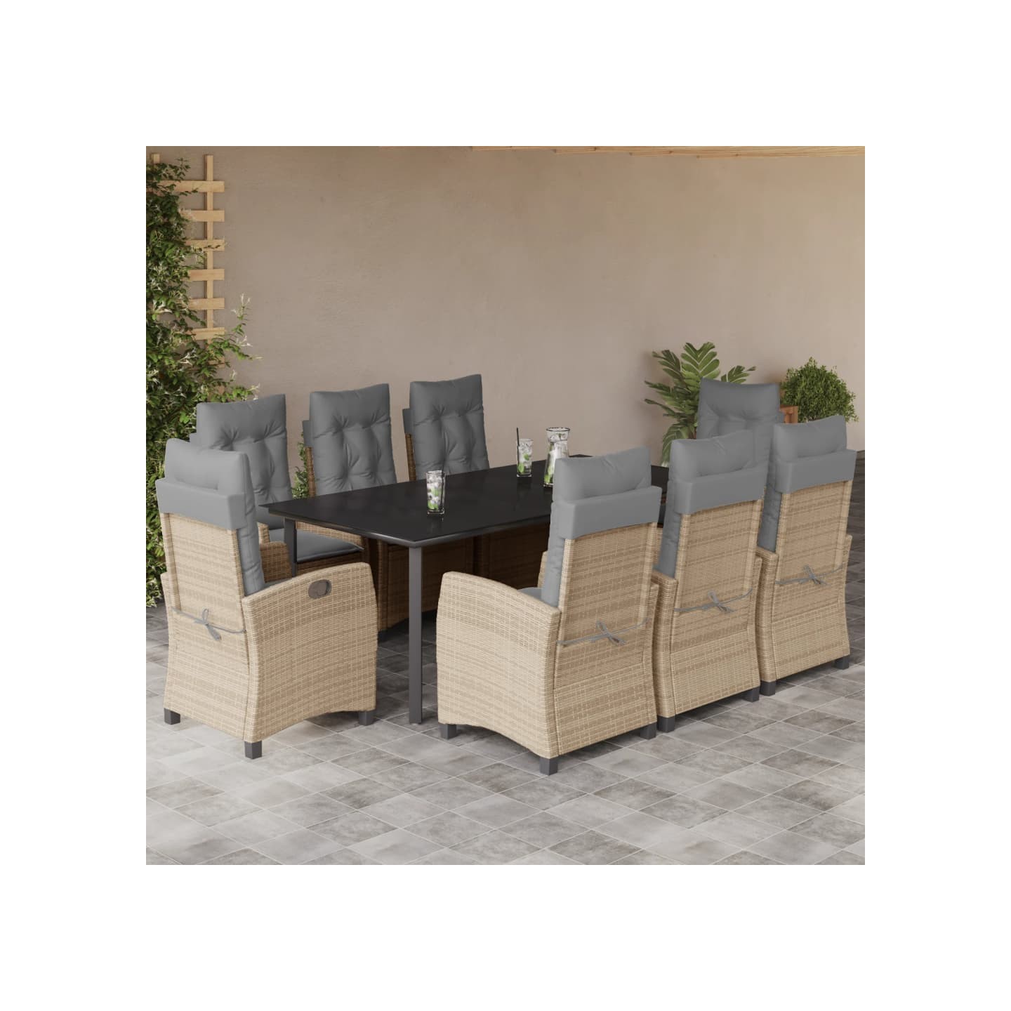 Ensemble à manger de jardin et coussins 9 pcs mélange beige