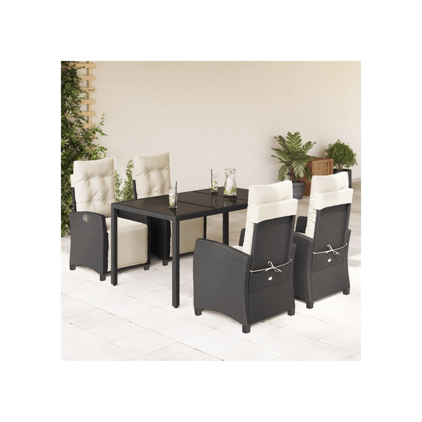 Ensemble à manger de jardin coussins 5pcs Noir Résine tressée