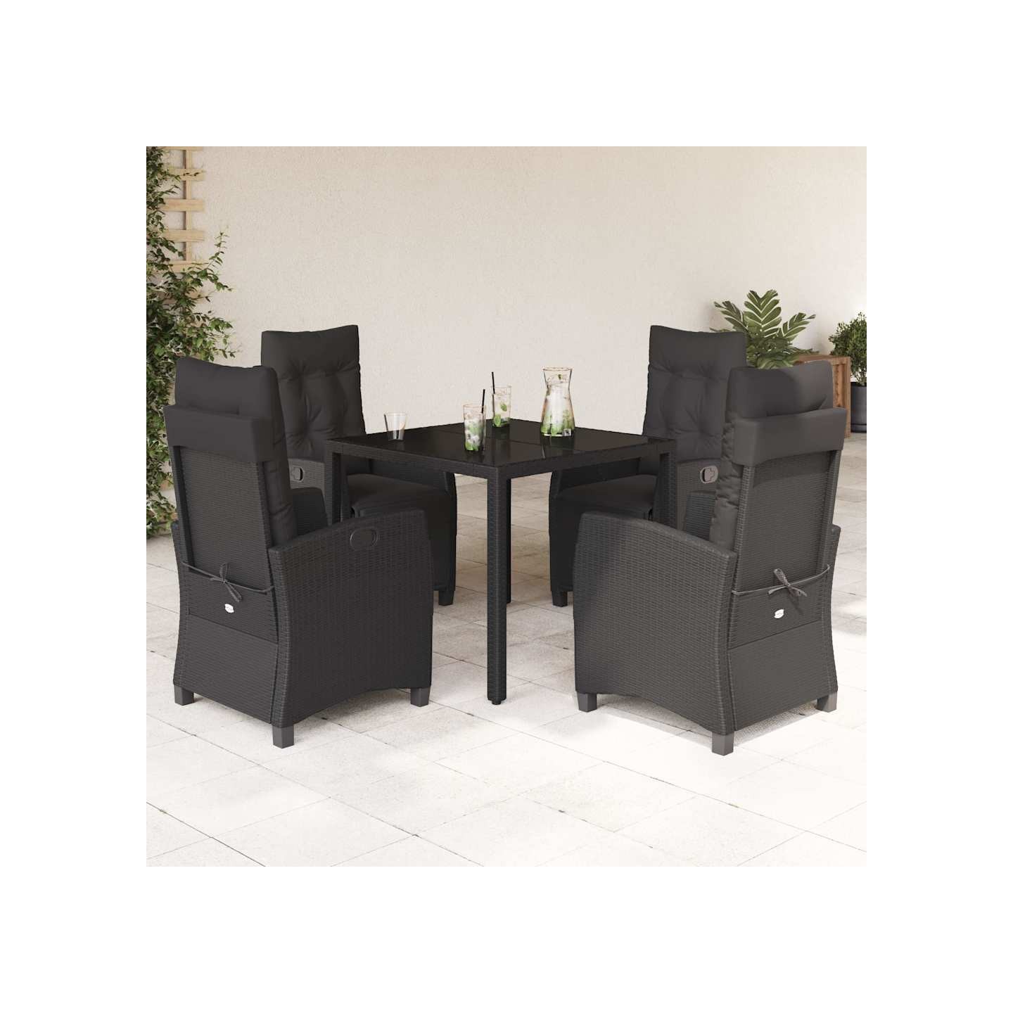 Ensemble à manger de jardin coussins 5pcs Noir Résine tressée