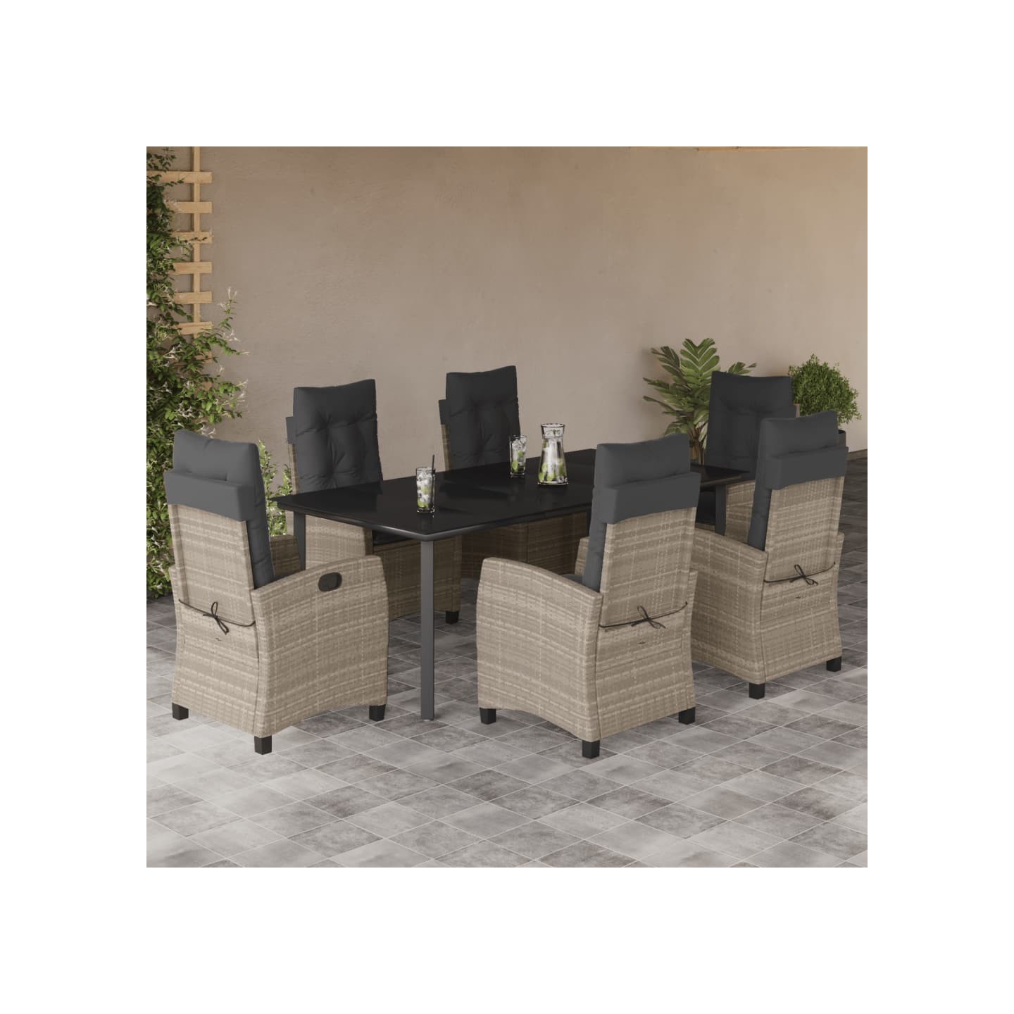 Ensemble à manger de jardin et coussins 7 pcs gris clair rotin