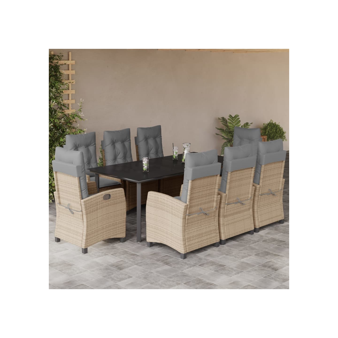 Ensemble à manger de jardin et coussins 9 pcs mélange beige