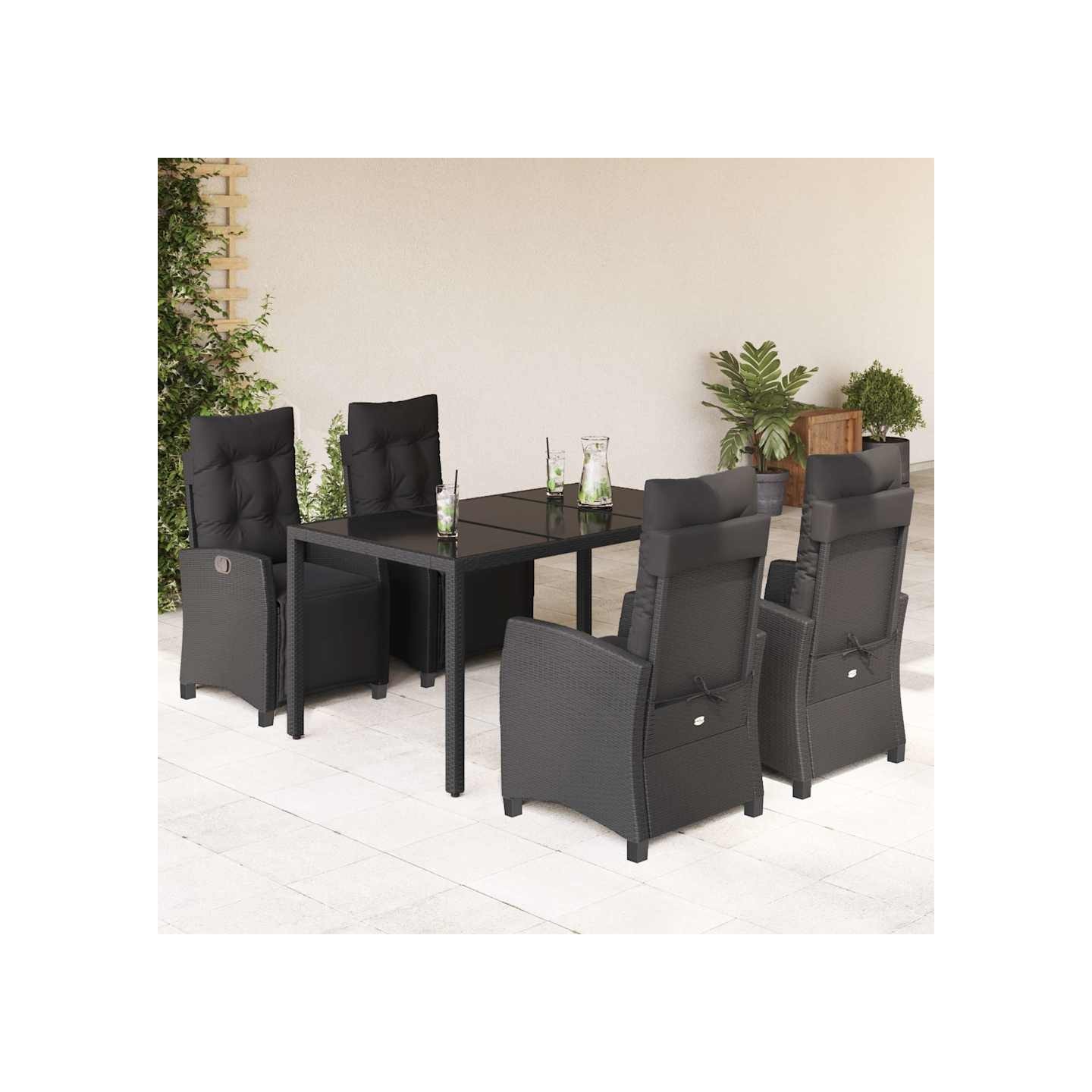 Ensemble à manger de jardin coussins 5pcs Noir Résine tressée