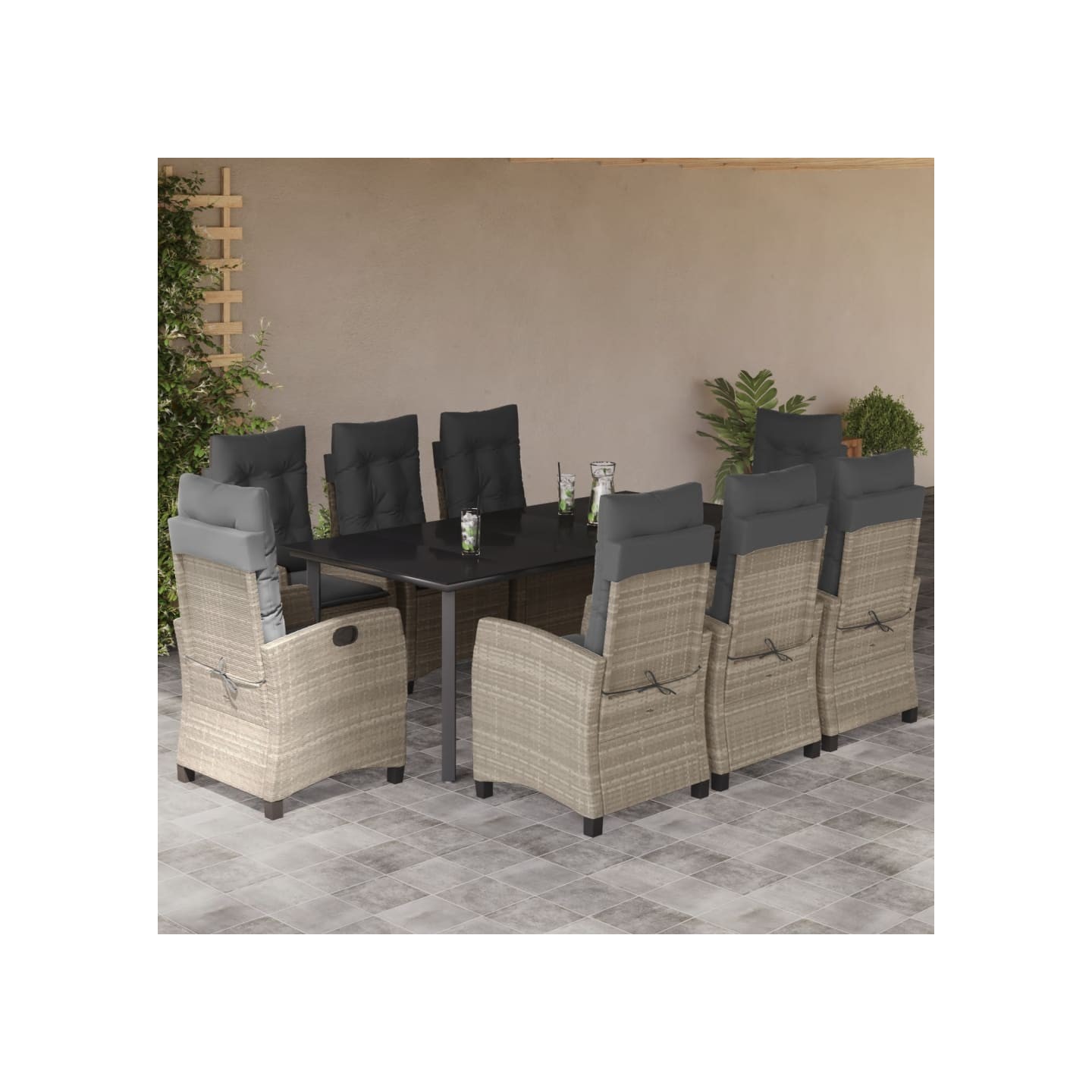 Ensemble à manger de jardin et coussins 9 pcs gris clair rotin