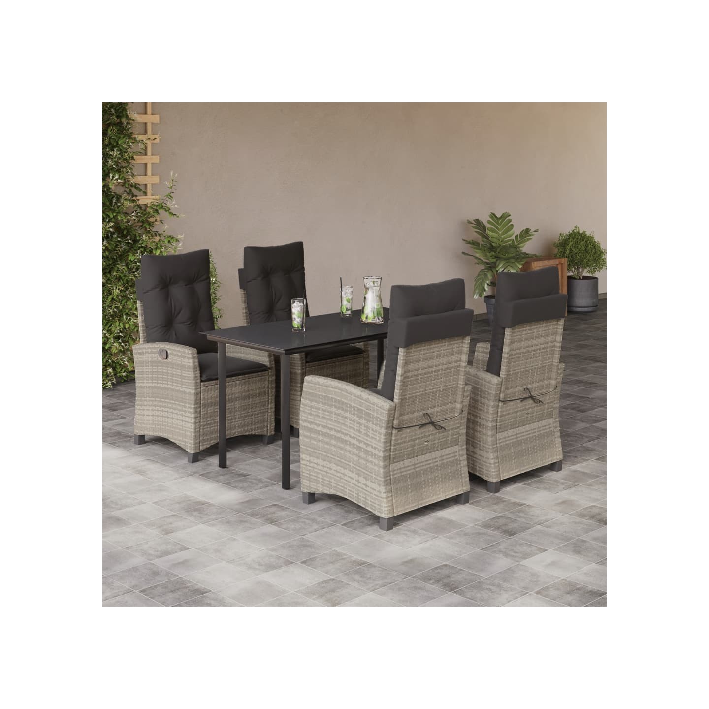 Ensemble à manger de jardin et coussins 5 pcs gris clair rotin