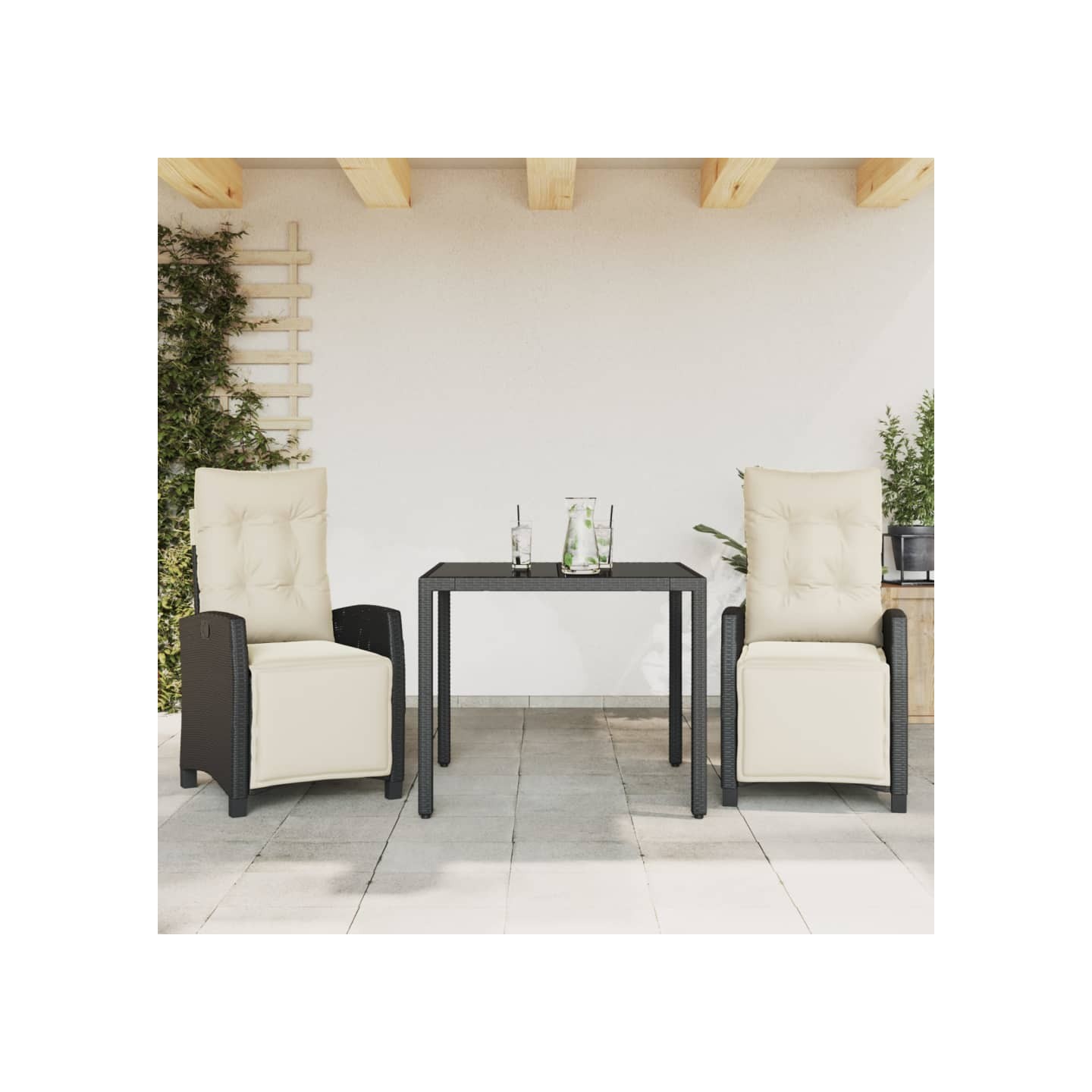 Ensemble à manger de jardin avec coussins 3 pcs Noir