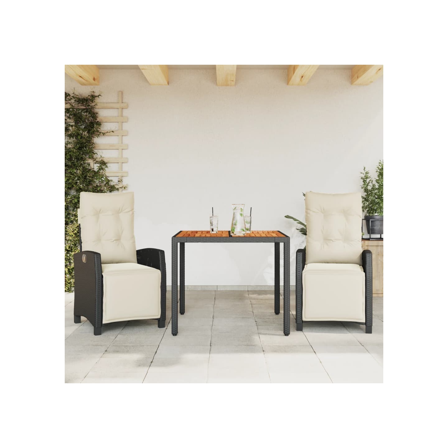 Ensemble à manger de jardin avec coussins 3 pcs Noir