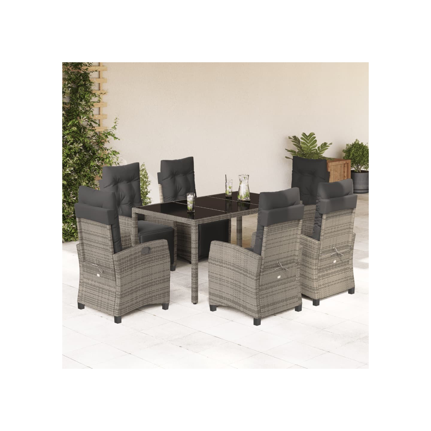 Ensemble à manger de jardin et coussins 7 pcs gris rotin