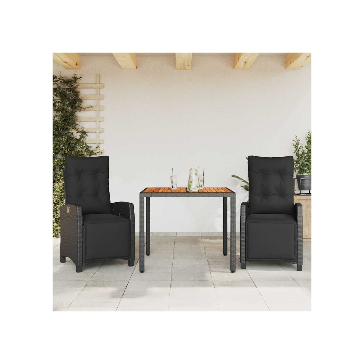 Ensemble à manger de jardin avec coussins 3 pcs Noir