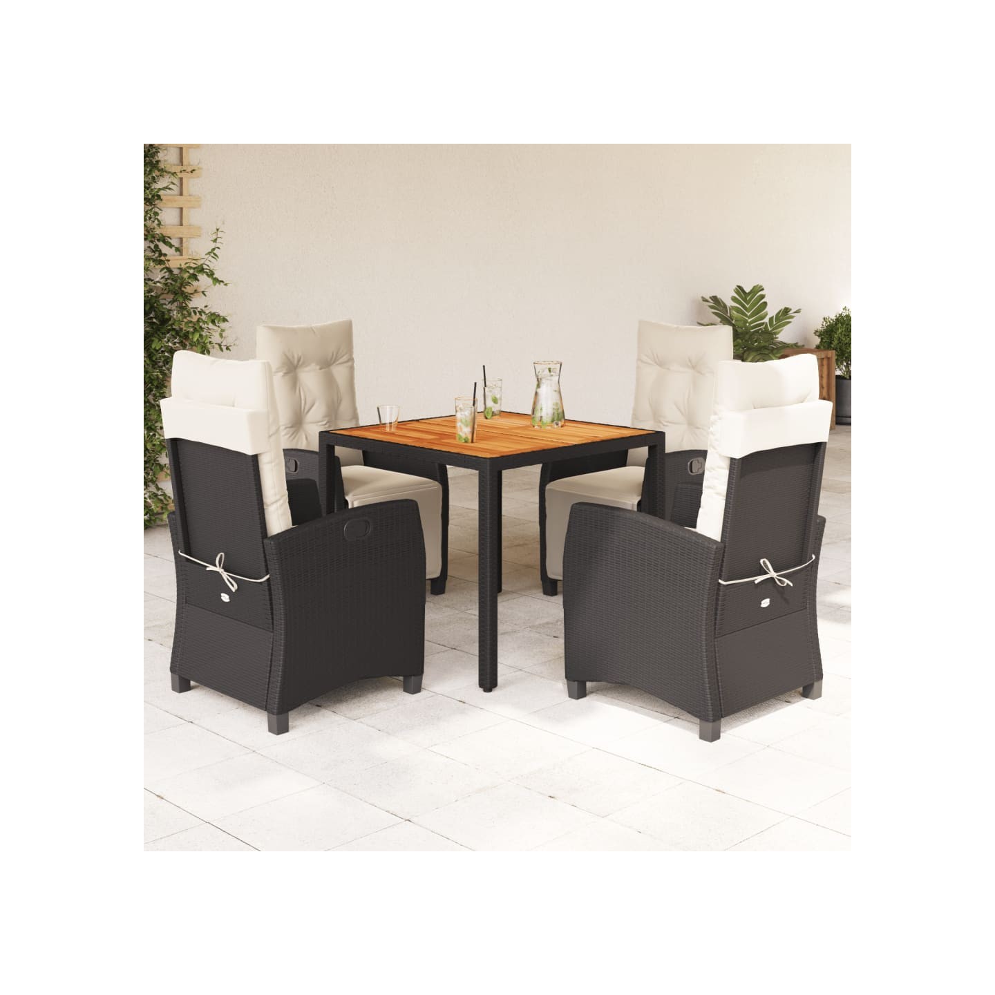 Ensemble à manger de jardin coussins 5pcs Noir Résine tressée