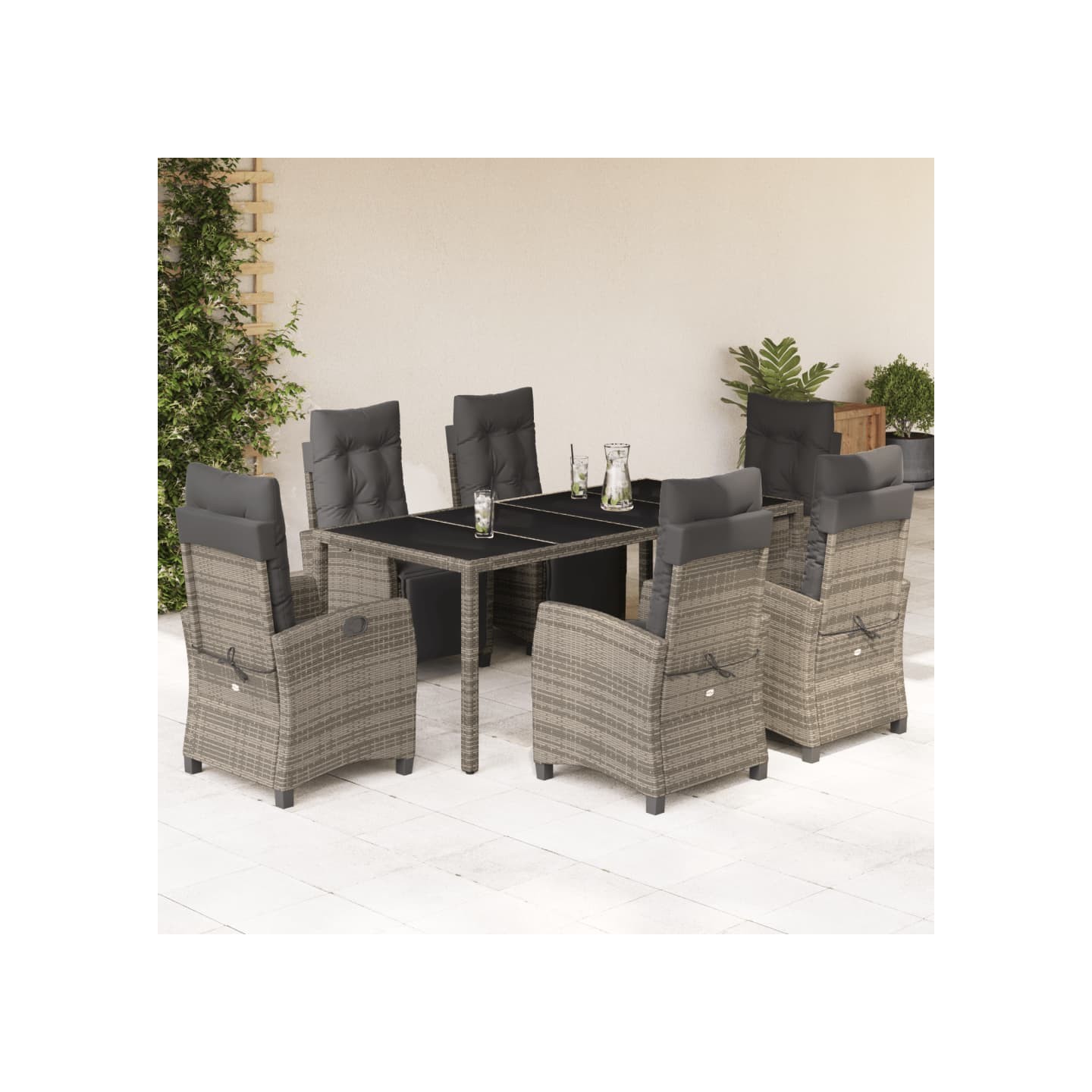 Ensemble à manger de jardin et coussins 7 pcs gris rotin