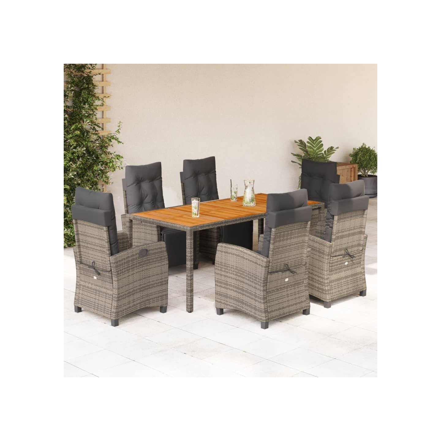 Ensemble à manger de jardin et coussins 7 pcs gris rotin