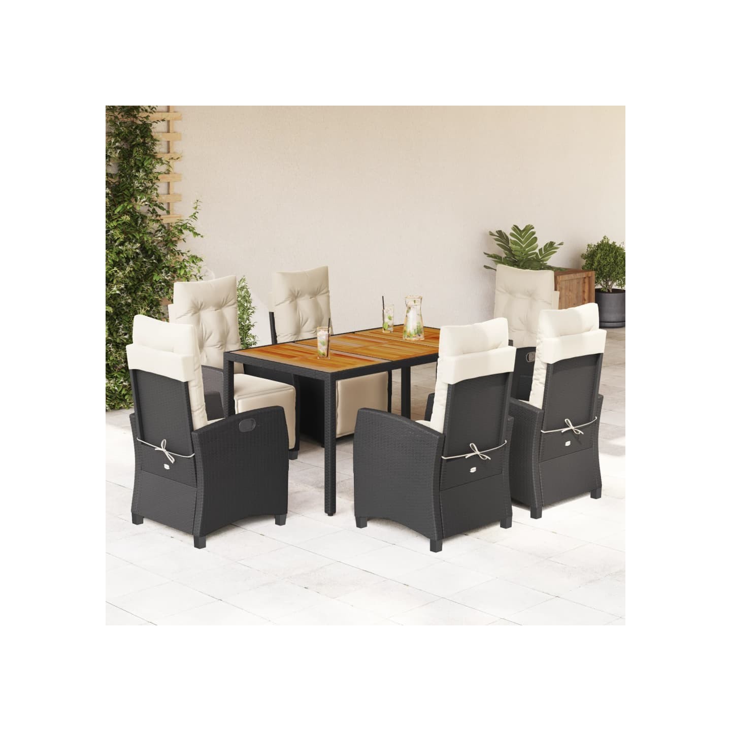 Patio Dining Set 6 pc 6 place Black and Cream