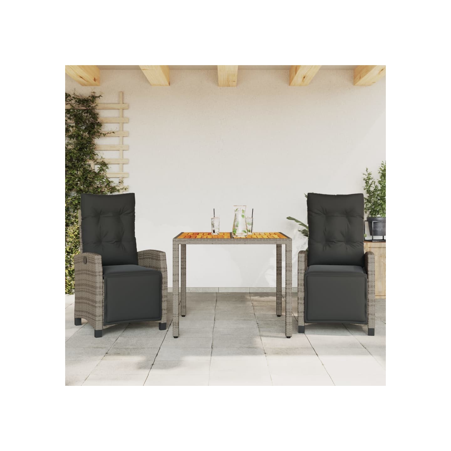Ensemble à manger de jardin 3 pcs coussins gris résine tressée