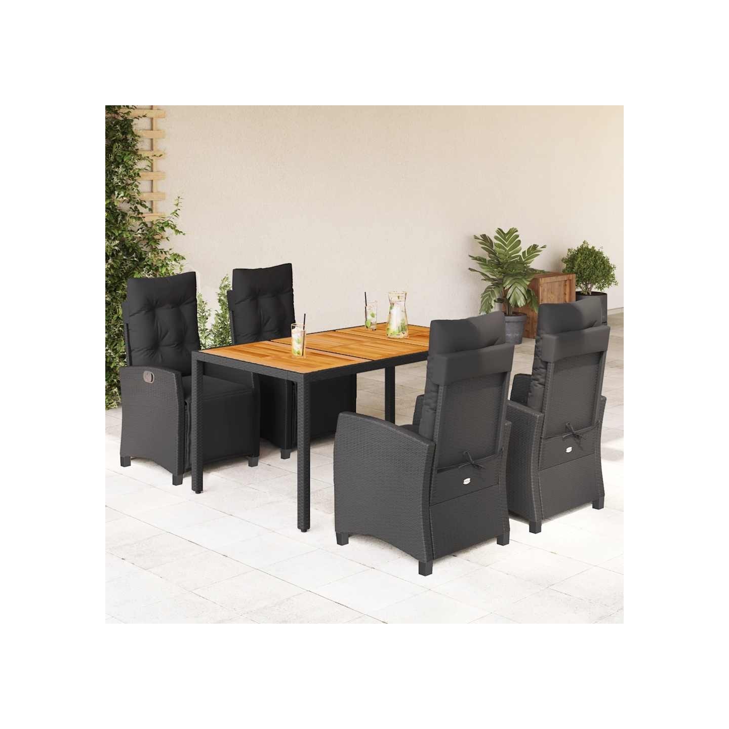 Ensemble à manger de jardin coussins 5pcs Noir Résine tressée