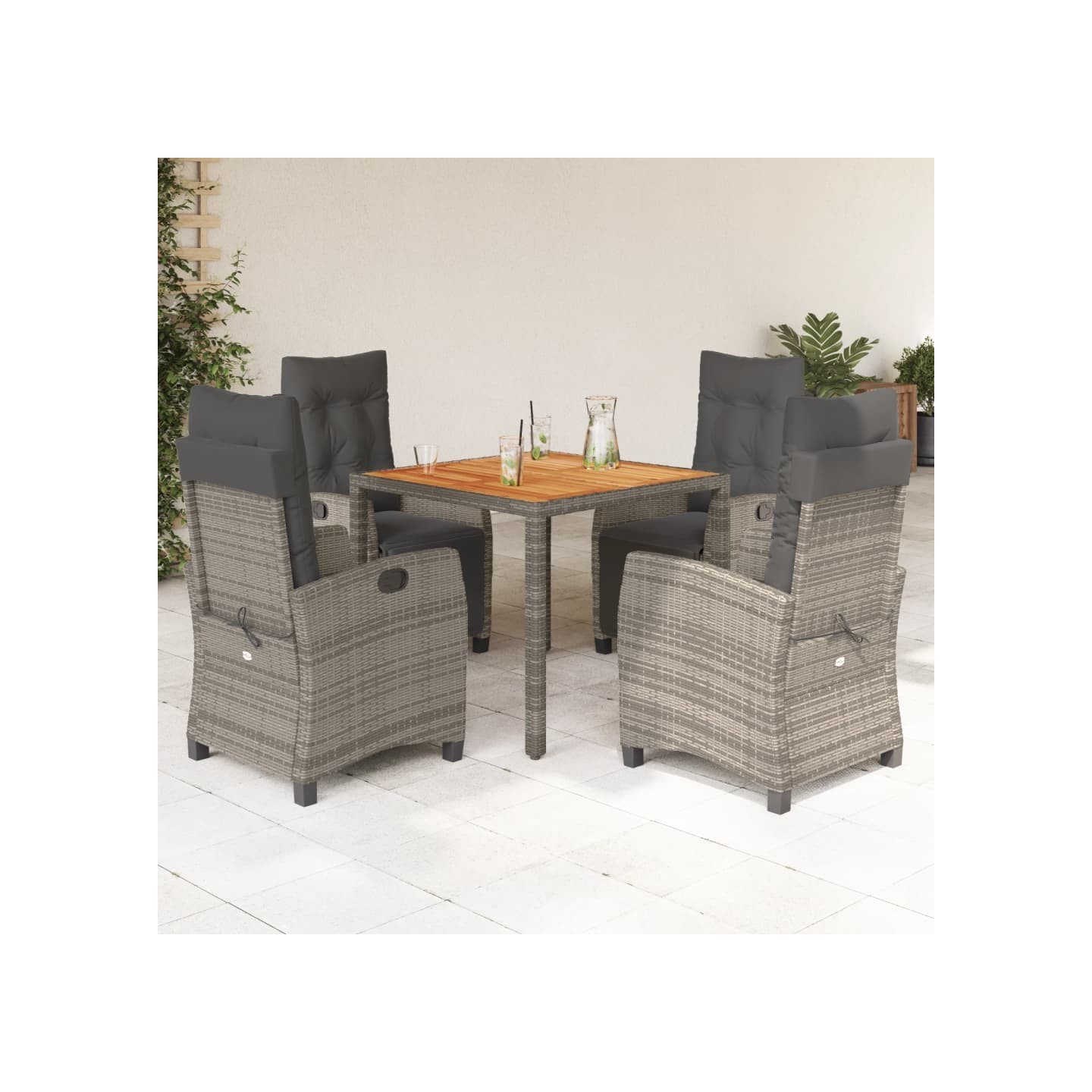 Ensemble à manger de jardin 5 pcs coussins gris résine tressée