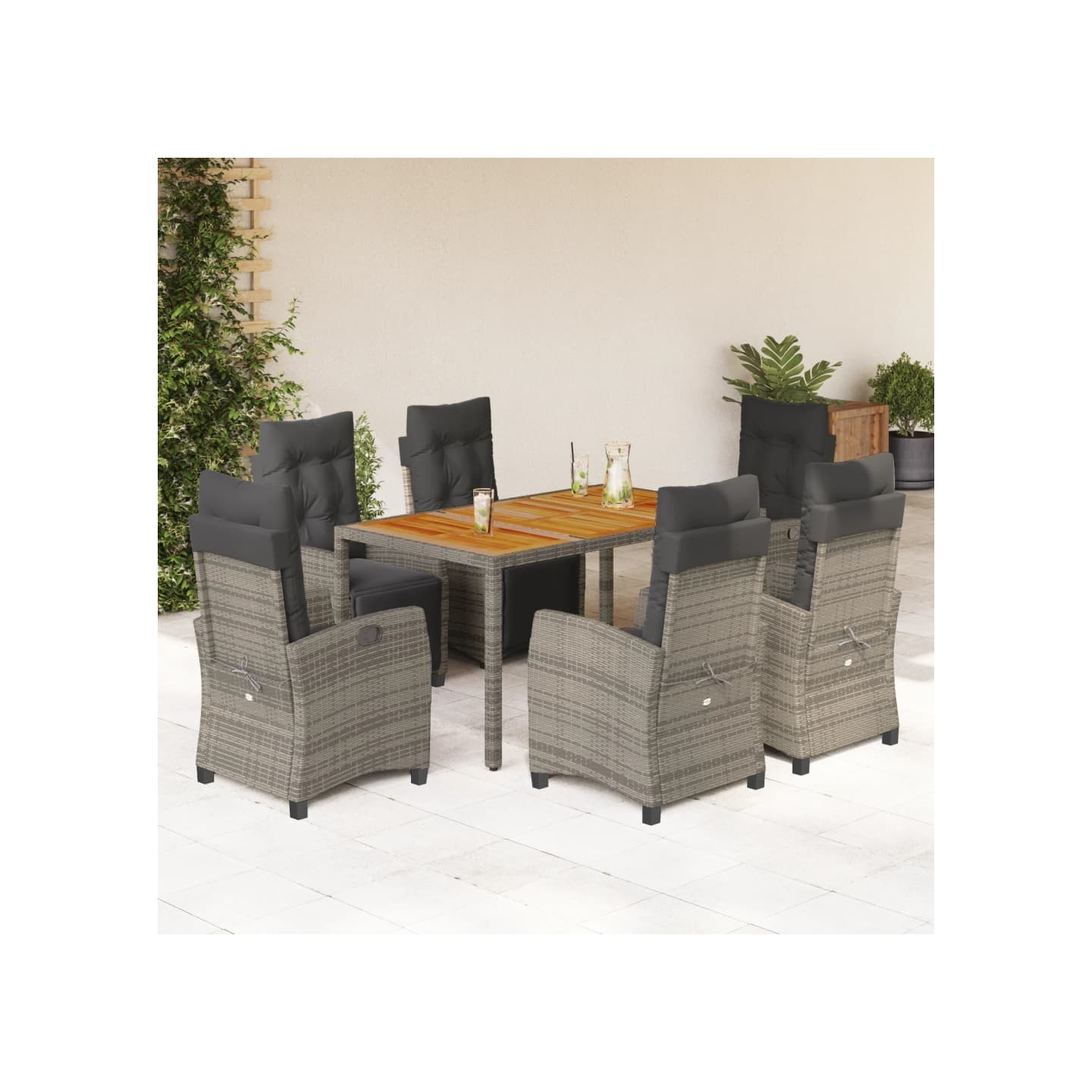 Ensemble à manger de jardin et coussins 7 pcs gris rotin