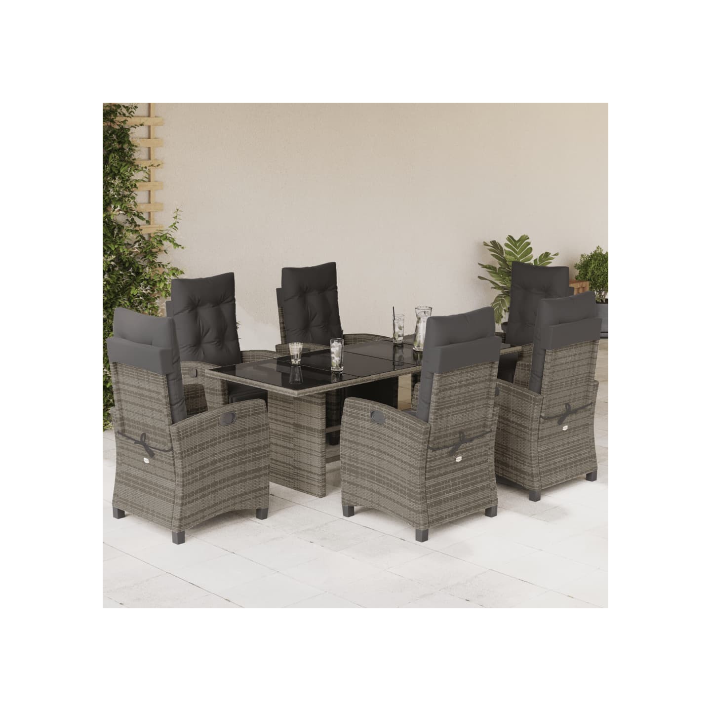 Ensemble à manger de jardin et coussins 7 pcs gris rotin