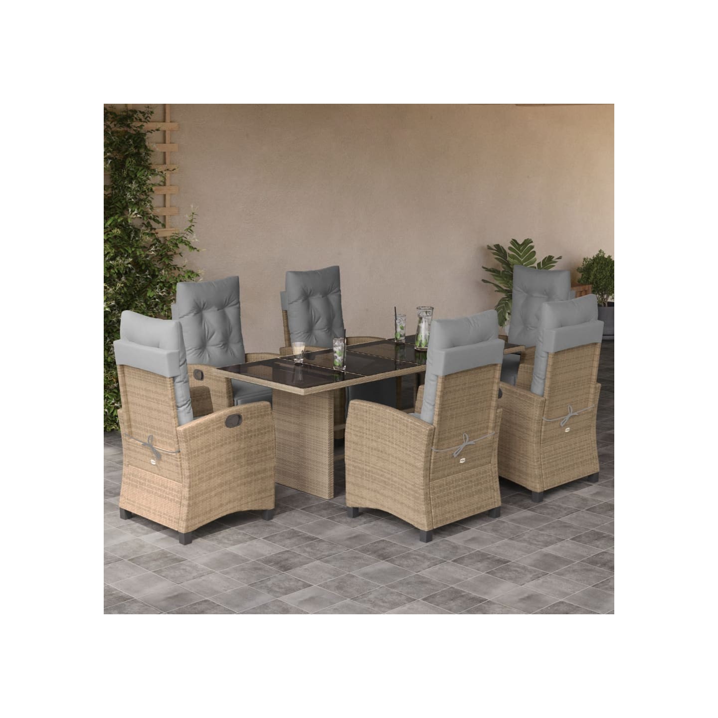 Ensemble à manger de jardin coussins 7 pcs mélange beige rotin