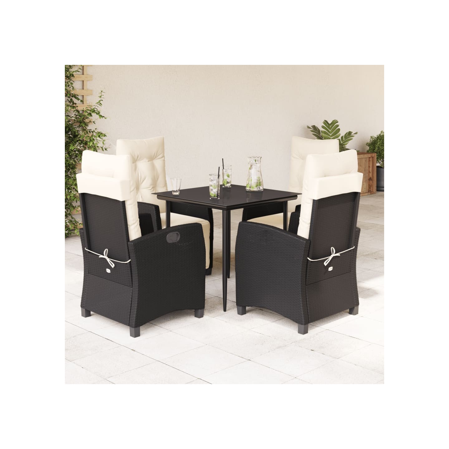 Ensemble à manger de jardin coussins 5pcs Noir Résine tressée