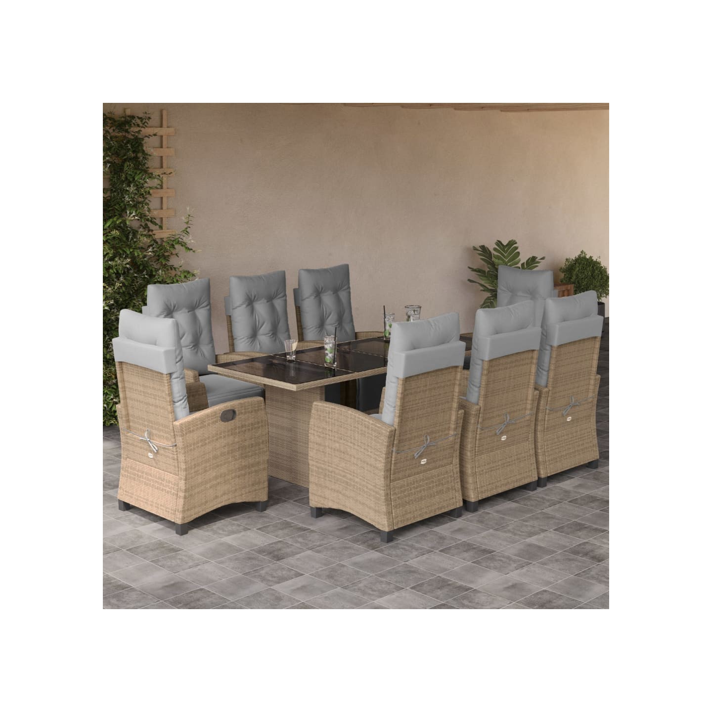 Ensemble à manger de jardin et coussins 9 pcs mélange beige