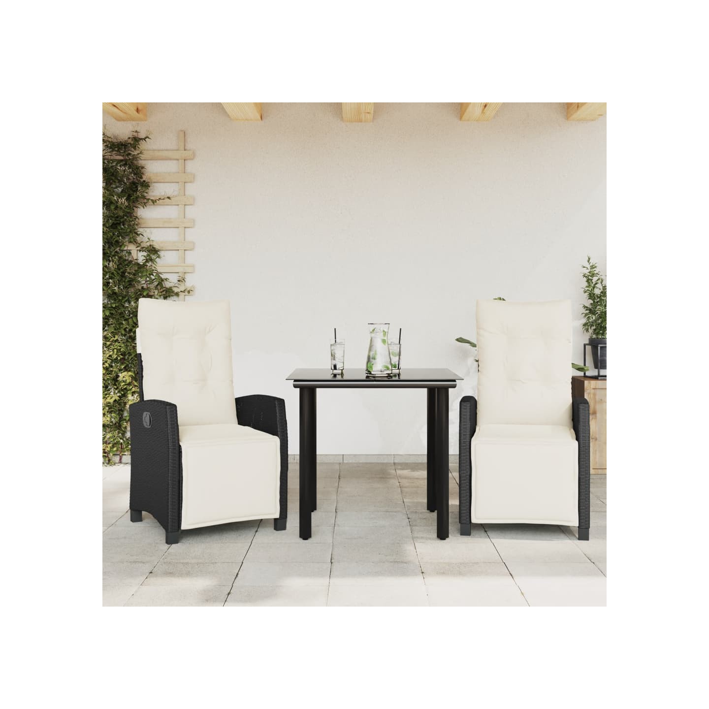 Ensemble à manger de jardin avec coussins 3 pcs Noir