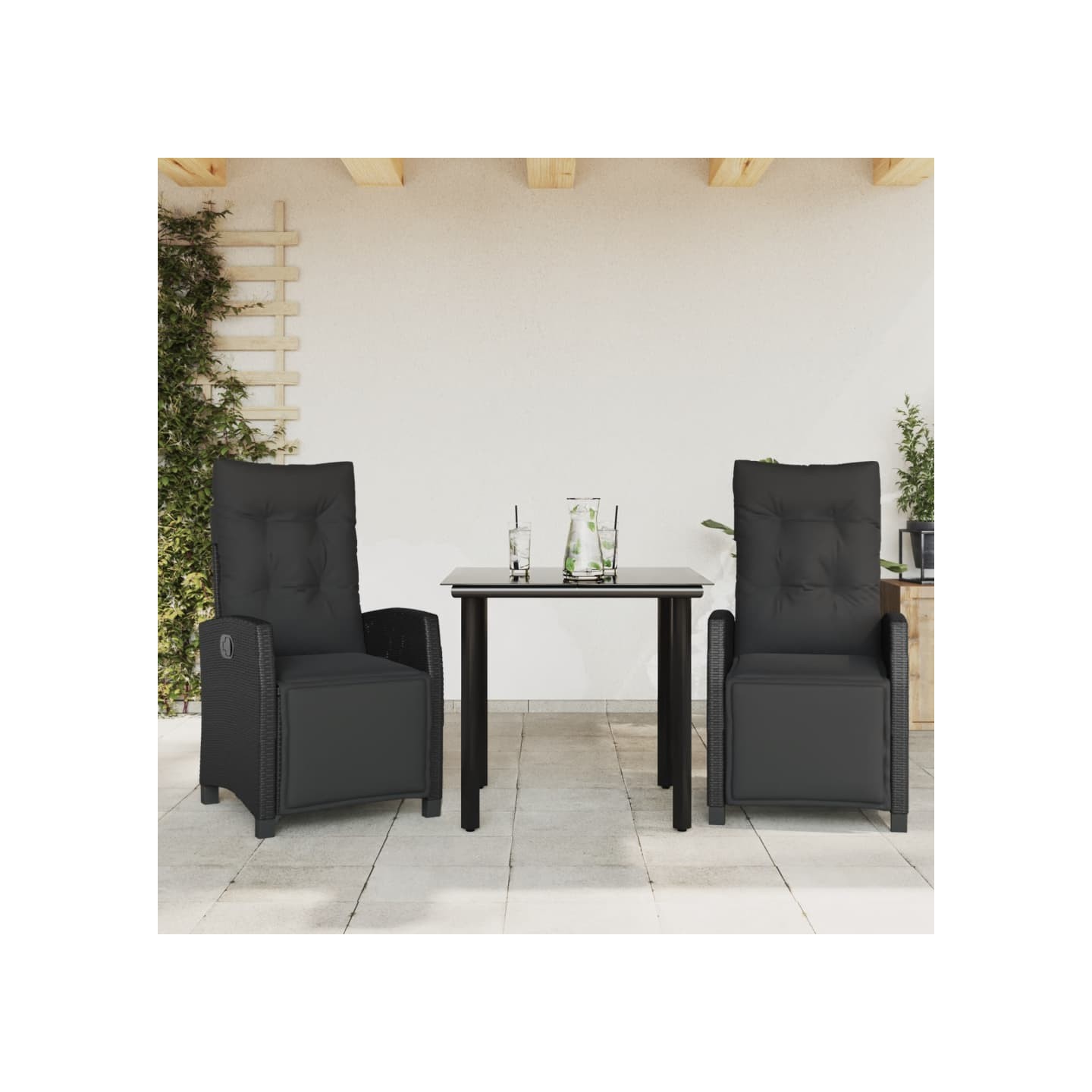 Ensemble à manger de jardin avec coussins 3 pcs Noir