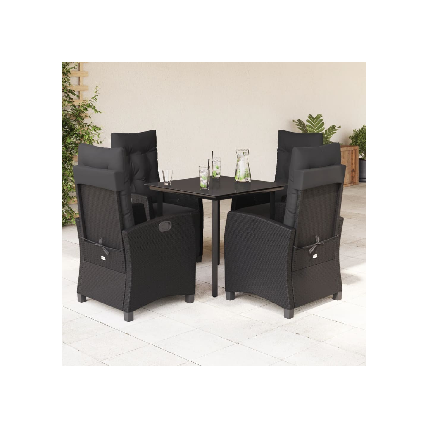 Ensemble à manger de jardin coussins 5pcs Noir Résine tressée