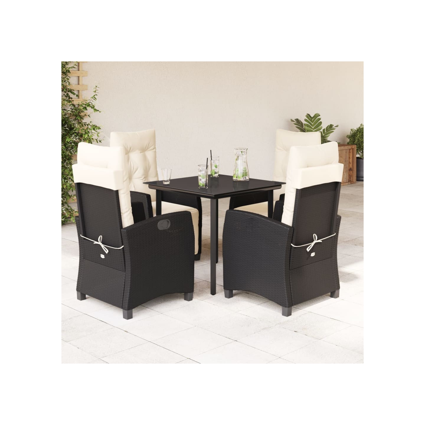 Ensemble à manger de jardin coussins 5pcs Noir Résine tressée