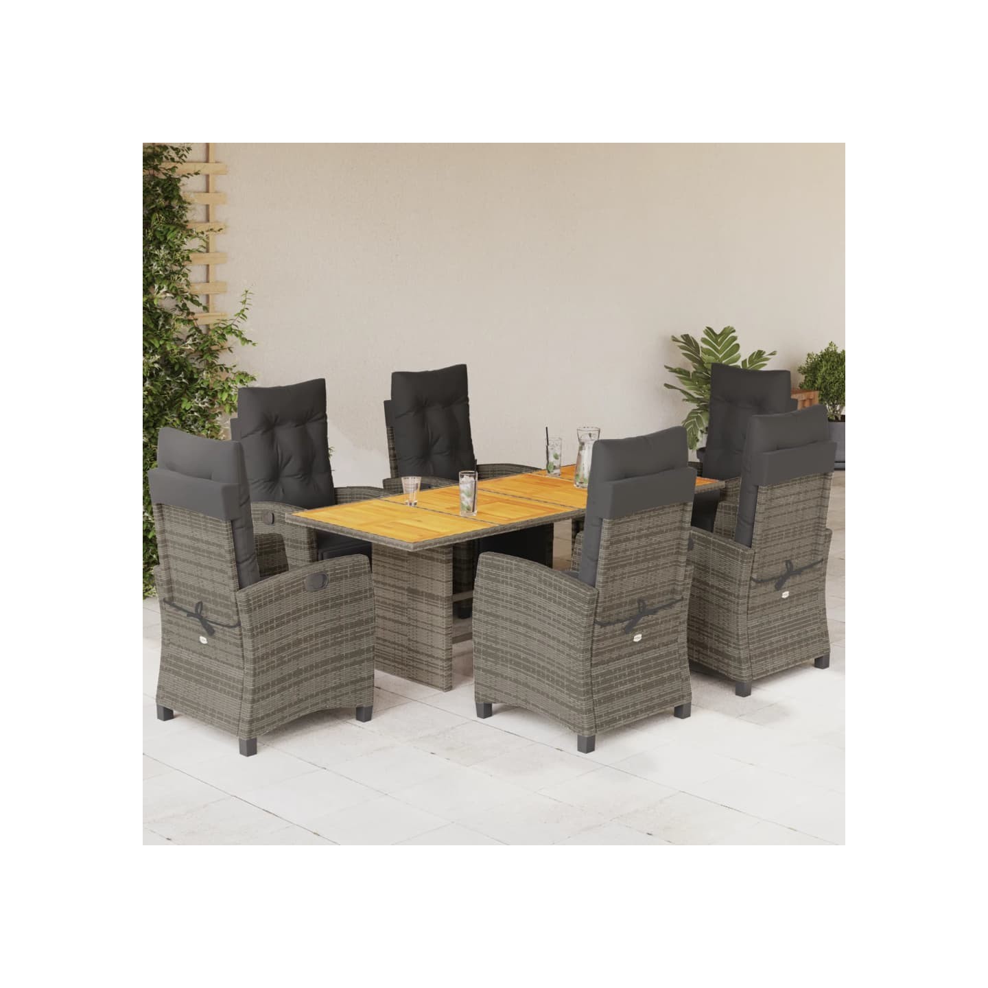 Ensemble à manger de jardin et coussins 7 pcs gris rotin