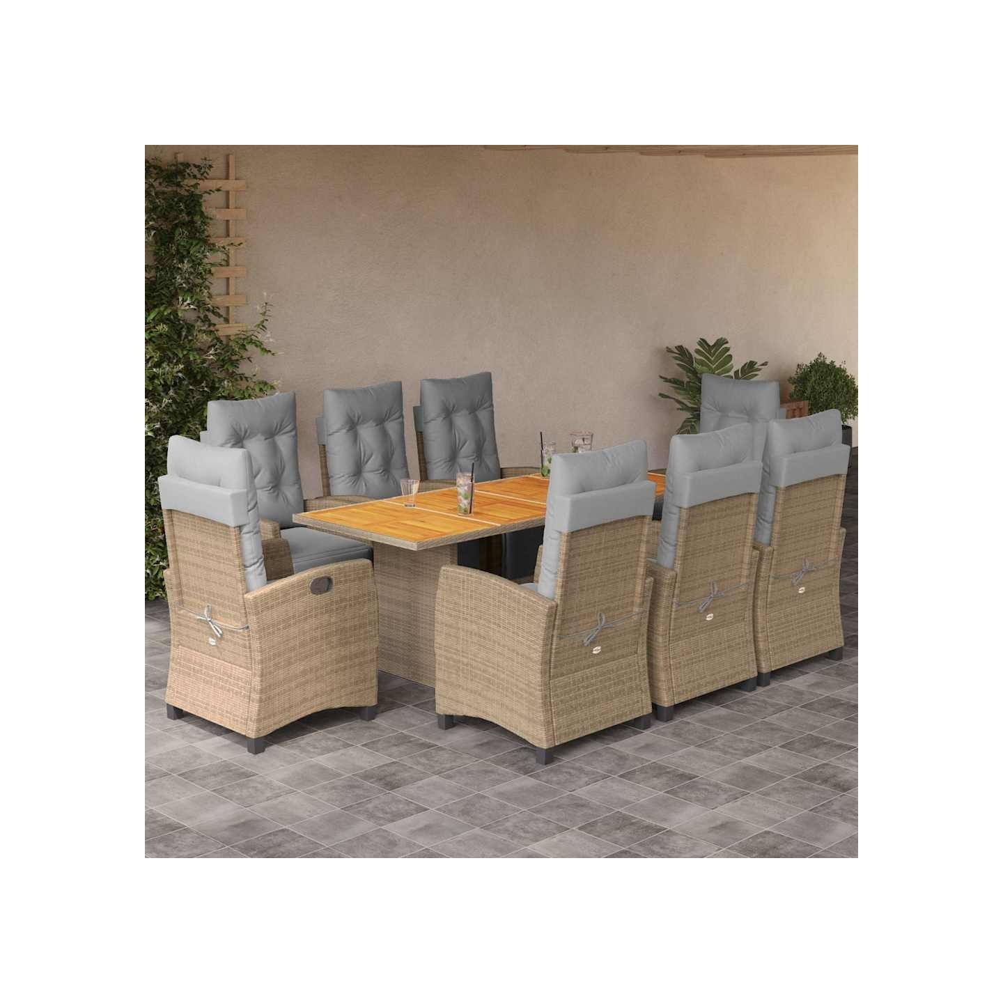 Ensemble à manger de jardin et coussins 9 pcs mélange beige