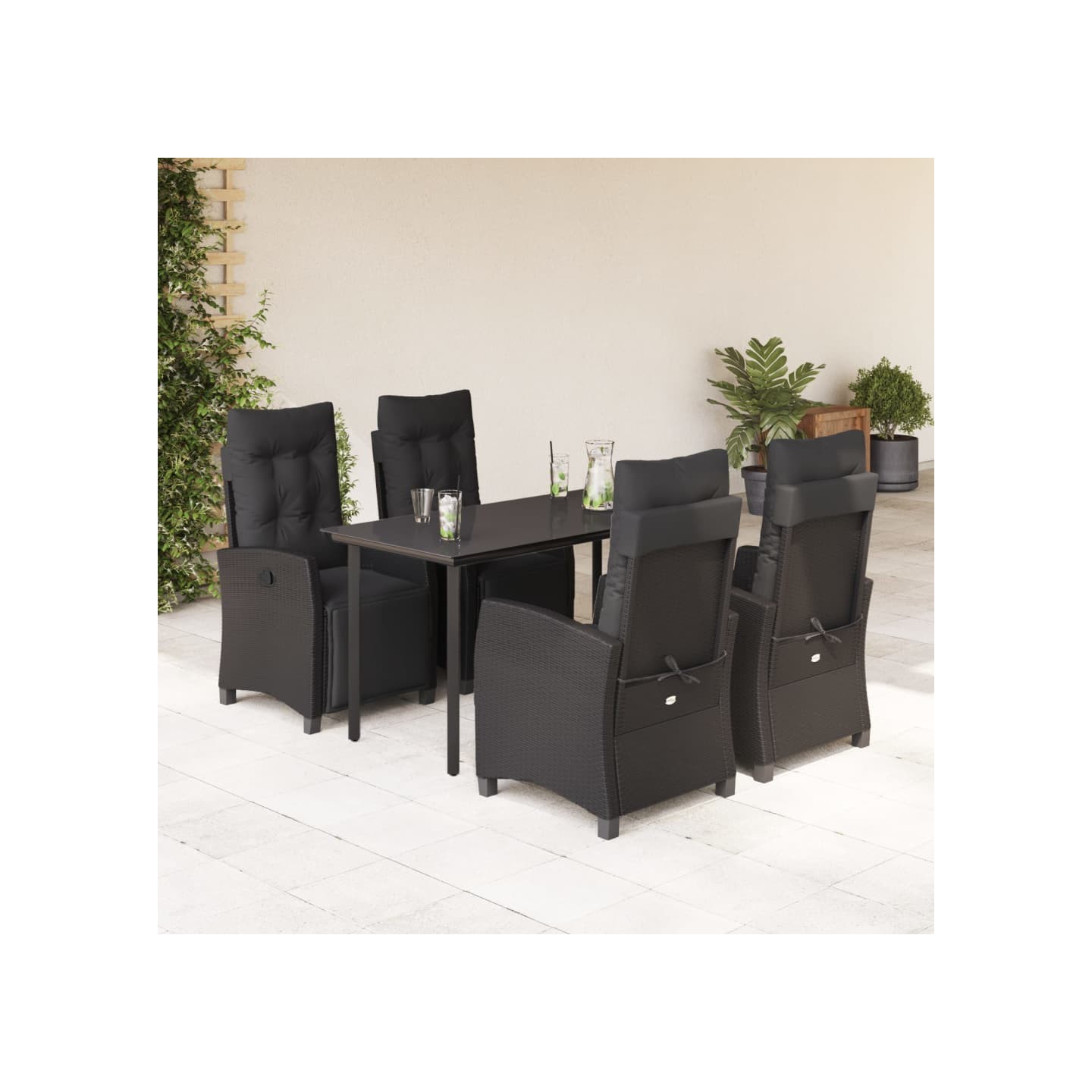 Ensemble à manger de jardin coussins 5pcs Noir Résine tressée