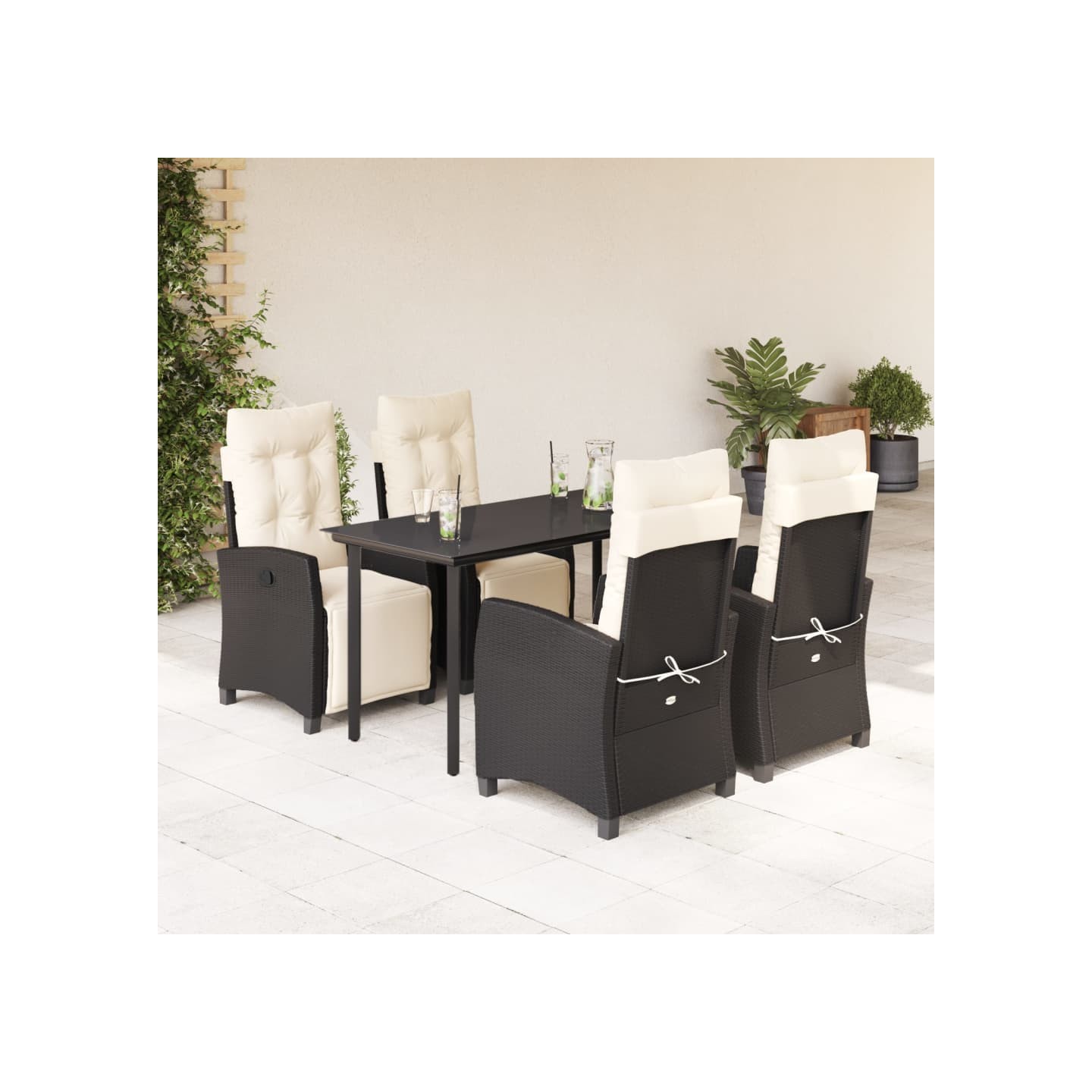 Ensemble à manger de jardin coussins 5pcs Noir Résine tressée