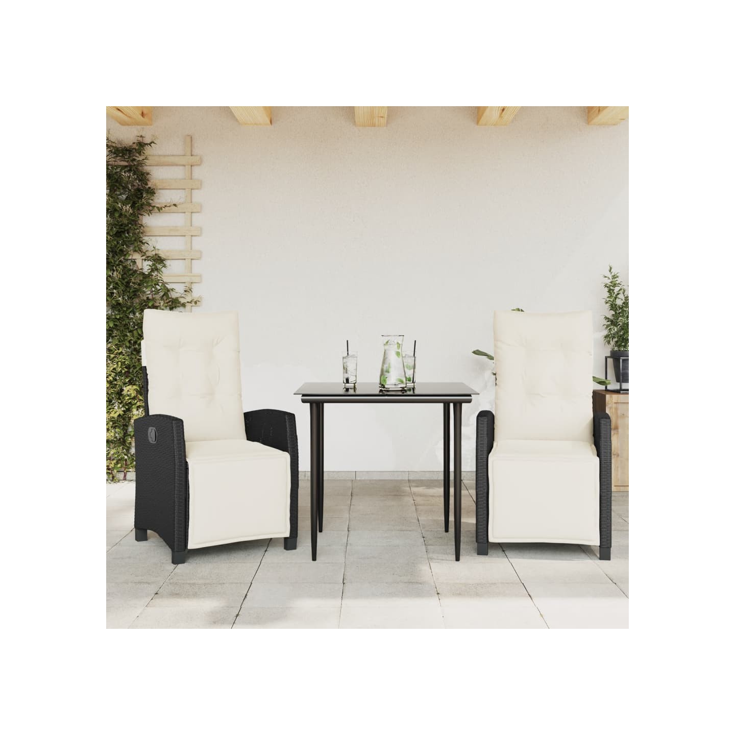 Ensemble à manger de jardin avec coussins 3 pcs Noir